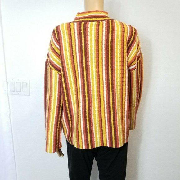 Nine West women's knit top Large mock neck stripe yellow brown long sleeve nwt - Picture 3 of 11